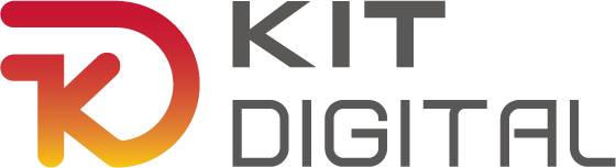 Logotipo de Kit Digital, un programa que impulsa la transformación digital de pequeñas y medianas empresas en España, con un diseño moderno en tonos rojos y grises.