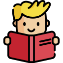 Niño sonriente leyendo un libro rojo, representando la importancia de la lectura en la educación infantil.
